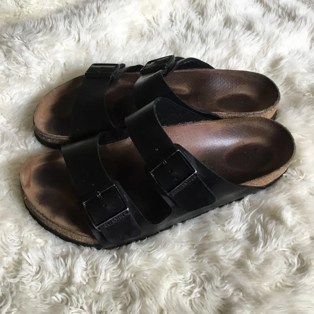 Birkenstock Black Leather Two-Strap Sandals size 41